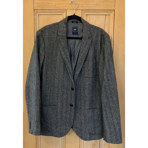 GAP Mens Vintage Y2K Herringbone 2 Button Wool Blazer Size Large Gray AN EXC - Picture 3 of 12